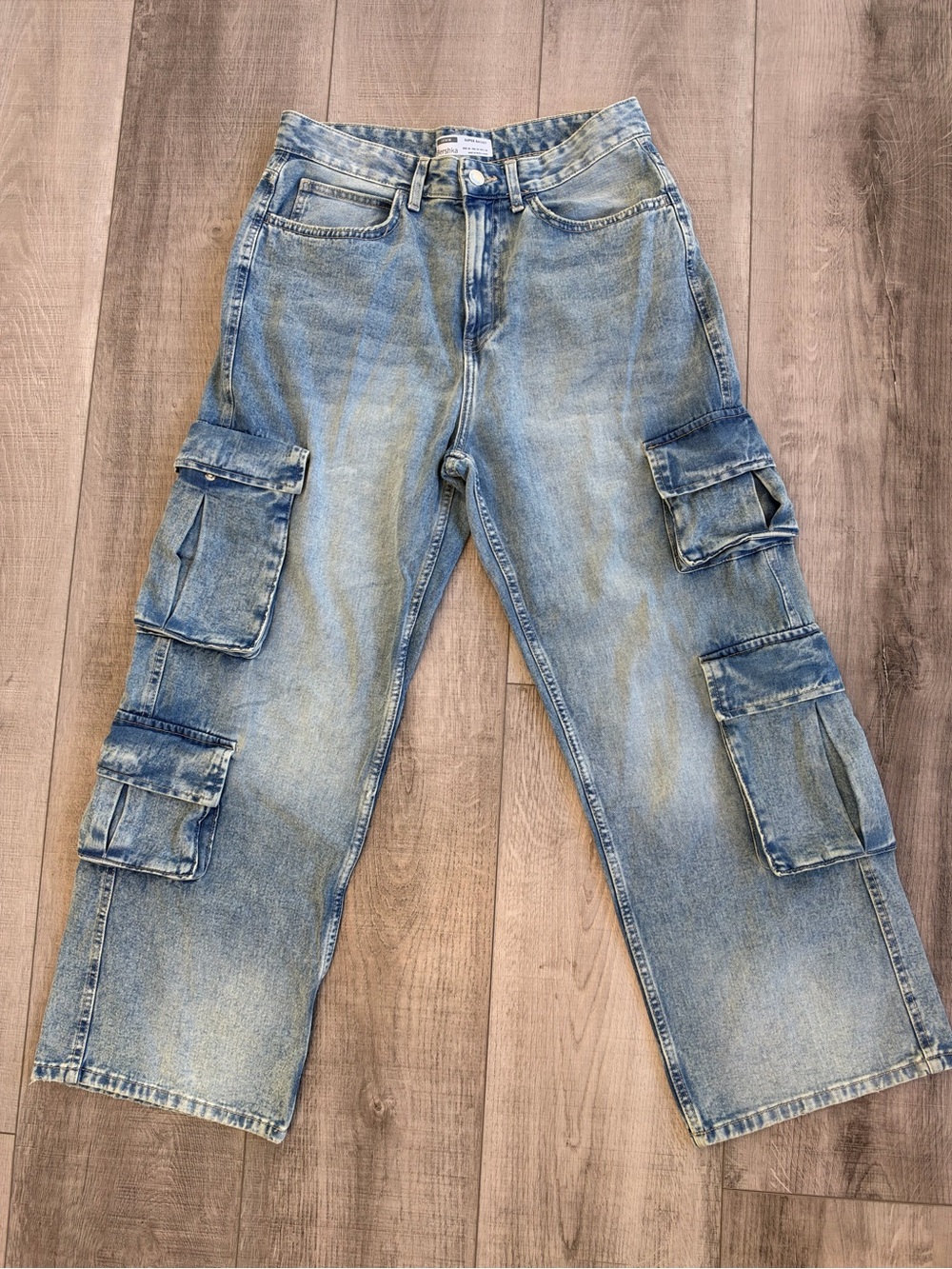 Bershka Light Blue Cargo Denim Pants